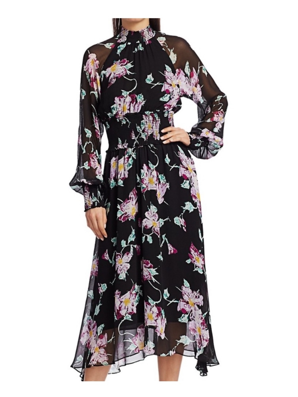 A.L.C. Casey Long Sleeve Silk Floral Midi Dress